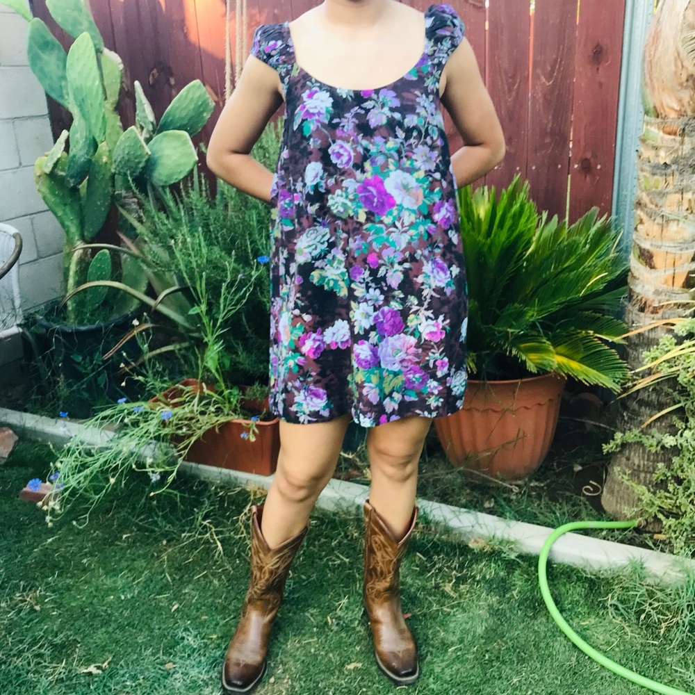 Free People Floral Mini Dress - Purple and Green